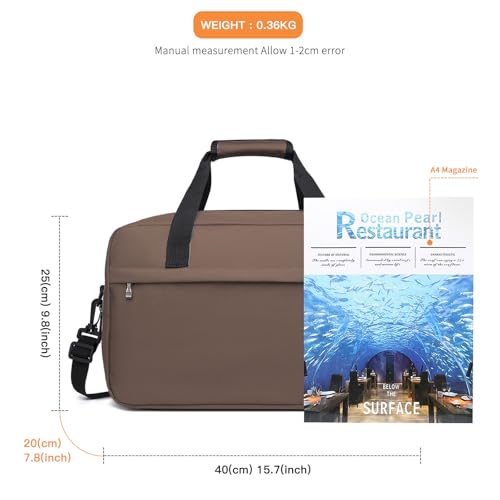 Kono Travel Duffel 20L Under Seat Carry-On Sports Tote Gym Weekender Overnight Bag - Brown, 15.75"x9.84"x7.87" - color: Brown, size: M(15.75in x 9.84in x 7.87in)-20L
