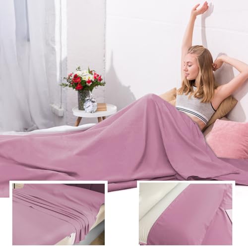 Sleeping Bag Liner,Travel Sheet & Adult Sleep Sack, Camping Sheets Travel Sleep Sack for Backpacking,Hotels & Hostels -Lightweight Single &Double Travel Sheet Camping Sheets - color: Double Dark Pink