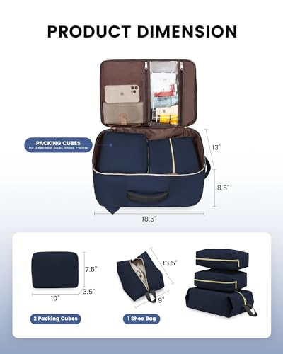 LOVEVOOK Carry On Backpack, 40L Travel Backpack Women with 3 Packing Cubes, TSA Airline Approved Suitcase Bag as Personal Item, Waterproof 17 inch Laptop Backpack for Weekender Overnight, Dark Blue - color: Dark Blue, size: 40L-17.3 Inch-4Pcs