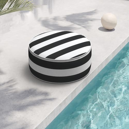 Indoor/Outdoor Inflatable Ottoman D21 x H9 inch, Round Footstool Inflatable Foot Rest Ottoman with Handle, Portable Ottomans Pouf for Patio, Garden, Camping, Home, Cabana Black - color: Cabana Black, size: 21"D x 21"W x 9"H