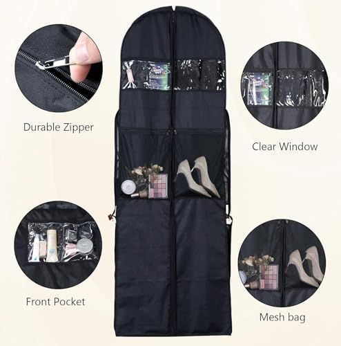 72" Wedding Dress Garment Bag-12" Inch Gusseted Wedding Dress/Suit Bag with Accessory Pockets, Perfect for Weddings, Business Trips (Fits Suits, Tuxedos, Formal Dresses)