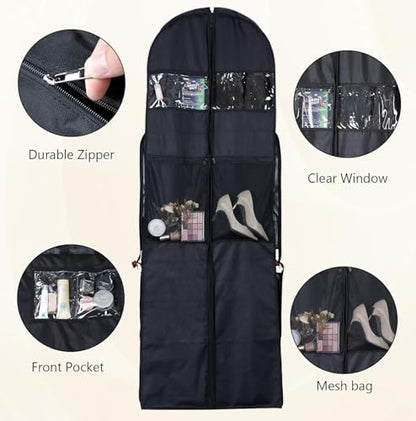 72" Wedding Dress Garment Bag-12" Inch Gusseted Wedding Dress/Suit Bag with Accessory Pockets, Perfect for Weddings, Business Trips (Fits Suits, Tuxedos, Formal Dresses)