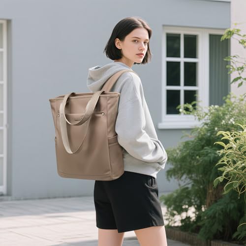 Convertible Laptop Backpack for Women Men Carry on Tote Backpack Teacher Bookbag for College Work Nurse Travel Leisure,16 Inch,Champagne Brown - color: Champagne Brown