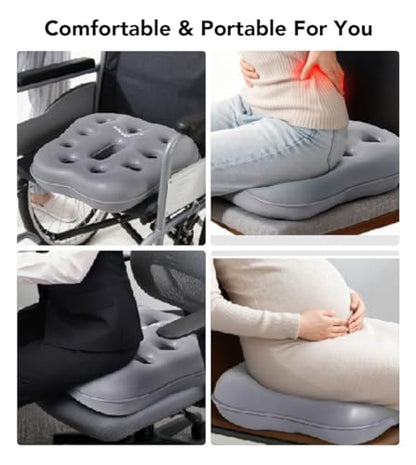 Sondur Travel Cushion, Inflatable Airplane Seat Cushion for Long Flights, 3D Air Cell Seat Cushions with Foot-Operated Inflatable Accessories for Car,Office,Stadium,Heavy Duty - color: Gray