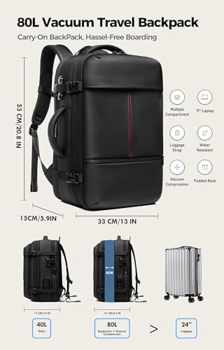 IKYWT Vacuum Seal Backpack Travel with Ultra-Power Pump, 80L Expandable Travel Backpack with Vacuum System w/TSA Lock - color: Black