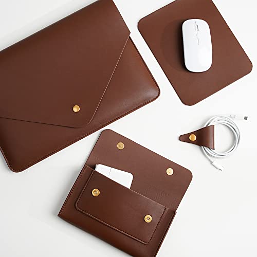 PU Leather Laptop Sleeve 13 Inch Compatible for 13 MacBook Air M3 M2,13 MacBook Pro M2, Surface Pro, Dell XPS 13 with Small Pouch, Mouse Pad and Cord Organizer Color Dark Brown - color: Dark Brown, size: 13Inch Laptop