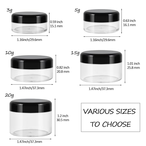 10 Pieces Travel Size Containers, 3/5/10/15/20 Gram Small Travel Containers for Cream, Lotion, Lip Balm and Toiletries, Leak Proof Sample Jars With Labels & Spatulas, Black - color: Black