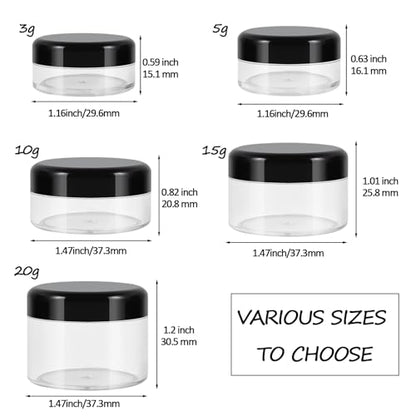 10 Pieces Travel Size Containers, 3/5/10/15/20 Gram Small Travel Containers for Cream, Lotion, Lip Balm and Toiletries, Leak Proof Sample Jars With Labels & Spatulas, Black - color: Black