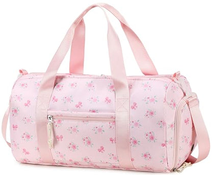Gym Bag Sports Duffle Bags with Wet Pocket Weekender Overnight Bag with Shoe Compartment and Air Hole for Girls Kids Women Workout Travel Bags (Bow Flower-Pink) - color: Bow Flower-Pink