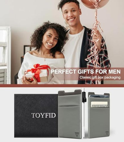 TOYFID Credit Card Holder Wallet for Mens - Metal Slim Minimalist Cards Holder with Stretch Money Pocket - RFID Blocking&Ultralight Small Wallet - color: Silver A