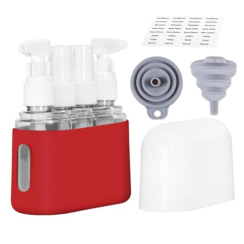 Bpluma Travel Bottles, Leak Proof Containers For Toiletries TSA Approved Airplane Accessories Kits For Liquid With Labels - color: Pack of 4 - Red