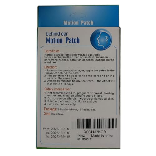 MQ Motion Sickness Patch,60 Count, Sea Sickness Patches Behind Ear for Cruise Ship Travel, Waterproof Car Sickness Patches Fast Acting & Long Last 72H - size: 60 Count (Pack of 2)