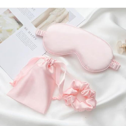 Silk Satin Sleeping Eye Mask, Pink Sleep Eye Mask Night Blindfold for Women and Men, Soft Breathable Blackout Eyeshade Eye Cover for Travel, Wedding Bridesmaid Gift - color: Pink