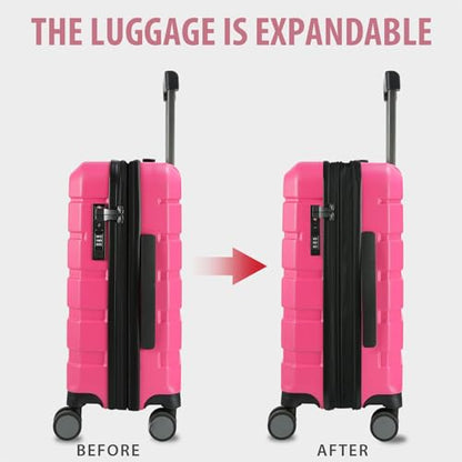 KROSER Hardside Expandable Carry On Luggage with Spinner Wheels & Built-in TSA Lock, Durable Suitcase Rolling Luggage with USB Port, Carry-On 20-Inch Magenta - color: Magenta