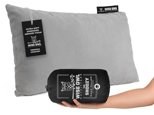 Wise Owl Outfitters Camping Pillow – Memory Foam Travel Pillow for Airplane Sleeping, Hiking, Backpacking & Outdoor Use - Small & Portable for Adults, Car, Camp & Tent - color: Grey, size: Small