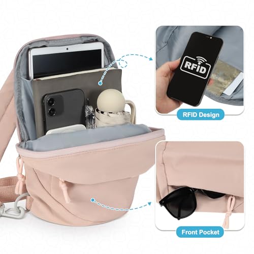 Small Sling Bag with RFID Blocking, Mini Fanny Pack for Women and Men, Convertible Crossbody Anti Theft Chest Bag for Travel Hiking Running, Pink - color: Pink