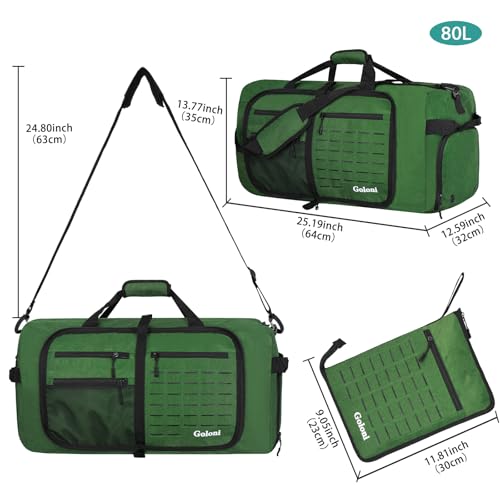 Foldable Travel Duffle Bag for Men Women, Waterproof with Shoe Compartment, 80L 120L Large Collapsible Luggage Bag, Lightweight Packable Duffel for Travel Sports Gym Airline Carry On Checked Bag - color: Green