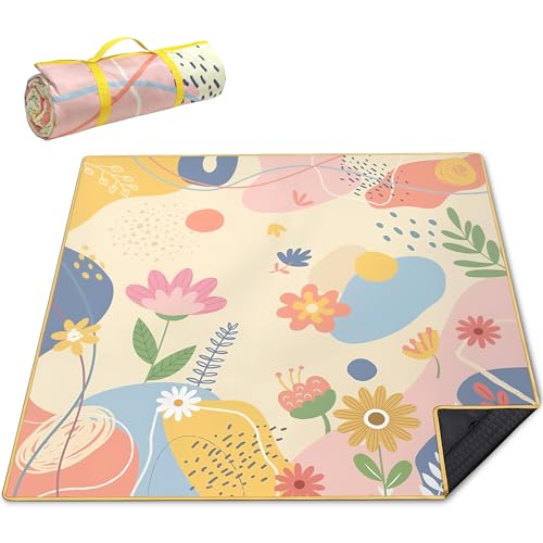 Supfitness Extra Large Picnic Blankets Waterproof Foldable (80 "x 80") Beach Blanket Waterproof Sandproof,3-Layer Thicking Mat Outdoor Packable Camping Blanket(Bohemian) - color: Beige, size: 80x80in
