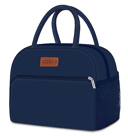Coobiiya Lunch Bag for Men and Women - Navy Blue, Aluminum, 10.8" x 6.3" x 8.85" - Spacious, Lightweight, and Durable - color: Navy, size: A-regular
