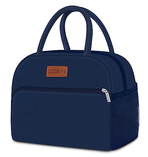 Coobiiya Lunch Bag for Men and Women - Navy Blue, Aluminum, 10.8" x 6.3" x 8.85" - Spacious, Lightweight, and Durable - color: Navy, size: A-regular