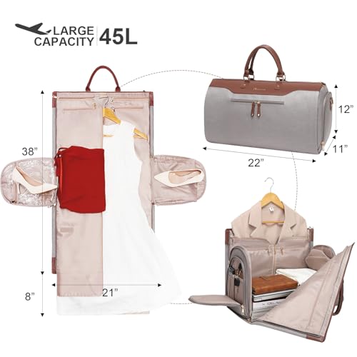 Modoker Convertible Garment Bag with Shoulder Strap, Carry on Garment Duffel Bag for Men Women - 2 in 1 Hanging Suitcase Suit Travel Bags, Caramel - color: Caramel