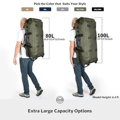 STOVER 45/80/100L Rolling Duffel Bag with Wheels, Large Durable Travel Duffle + Toiletry Bag, Heavy Duty, Packable, Foldable with Shoulder Straps- Use as Luggage or Backpack, Men/Women (Blue) - color: Blue