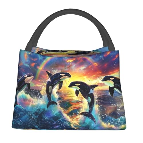 Lunch Bag for Women, Orca Whale Rainbow Ocean Insulated Lunch Box for Kids Girls, Reusable Lunch Bag for Office, Work, Picnic, Travel, School - color: Orca Whale Rainbow Ocean