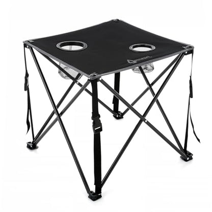 ARROWHEAD OUTDOOR 26” (66cm) Portable Camping Folding Table, 2 Cup Holders, Square, Carrying Case, Steel Frame, High-Grade 600D Canvas - color: Black