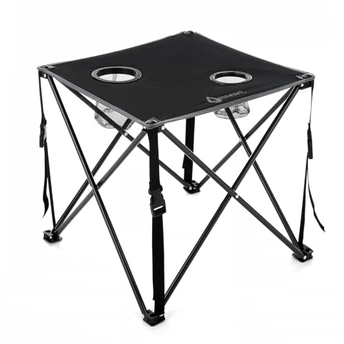 ARROWHEAD OUTDOOR 26” (66cm) Portable Camping Folding Table, 2 Cup Holders, Square, Carrying Case, Steel Frame, High-Grade 600D Canvas - color: Black