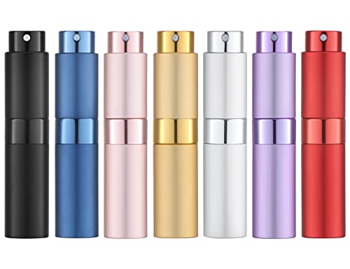 Tekson 7PCS 8ml Travel Perfume Atomizer Refillable, Mini Cologne Spray Bottle Empty, Small Aftershave Sprayer for Liquid Dispenser (Seven Colors) - color: 7 colors