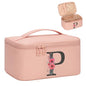 OCHEAL Initial Makeup Bag,Monogram Make up Bag Pink Travel Makeup Organizer Case Beauty Toiletry Cosmetic Bag with Brush Holder, Trendy Stuff Personalized Gifts for Women and Girls-P - color: Pink, style: P