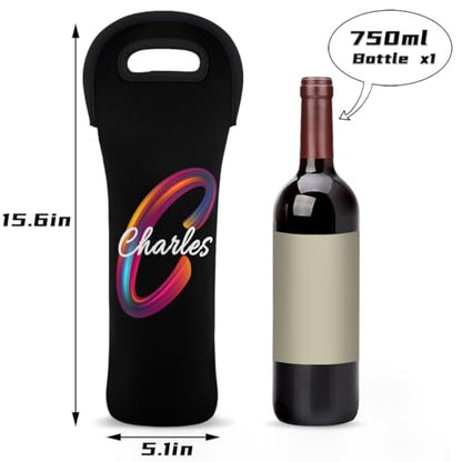 Personalized 1 Bottle Wine Carrier Tote Custom wtih Name, Customize Neoprene Wine Bottle Carrier Sleeve Travel Wine Holder Gift Bags - color: Black, size: Small