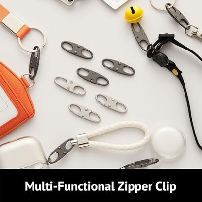 zelin Anti Theft Zipper Clips Double Opening Small Carabiner Clips, 4Pcs Elegant Zinc Alloy Zipper Pull Replacement for Travel, Commuting and Camping (Space Grey) - color: Space Grey (4)