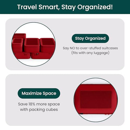 NOBL Travel Compressible Packing Cubes Set, 6 Pieces Travel Packing Organizers, Compression Luggage Cubes for Suitcases & Carry On, Space Saving - Cherry Red - color: Cherry Red