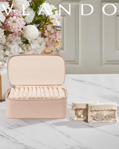 Vlando Jewelry Travel Case,Travel Jewelry Organizer with Clear Velvet Jewelry Bags 12Pcs Zipper Pouch for Women Wedding Gifts for Friends Sister-Khaki - color: D.12PCS Khaki