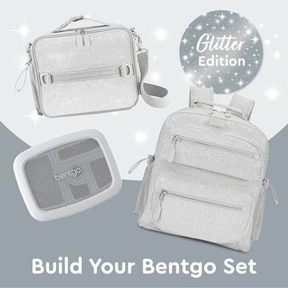 Bentgo Kids Lunch Bag - Double-Insulated, Reusable Lunch Bag for Kids 3+ with Adjustable Strap; Holds Lunch Box/Water Bottle/Snacks; Easy-Clean, Water-Resistant & Pockets (Glitter Edition - Silver) - color: Glitter Edition - Silver