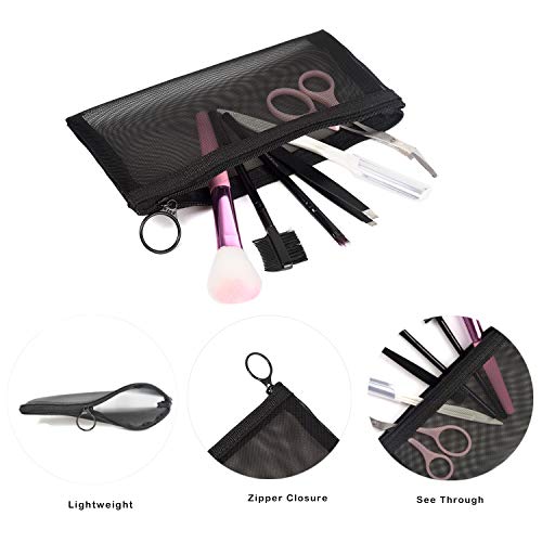 patu Zipper Mesh Bags, Long Case, 5 Pieces, Beauty Makeup Cosmetic Accessories Organizer, Travel Toiletry Kit Set Storage Pouch, Black - size: Long (7.9" x 4", 5 pcs)