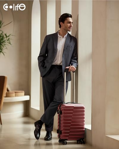 Coolife Carry On Luggage Airline Approved with Spinner Wheels, Hard Shell Suitcase TSA Lock Lightweight Travel Luggage 20-inch,Wine Red - color: wine red, size: Small(20in)