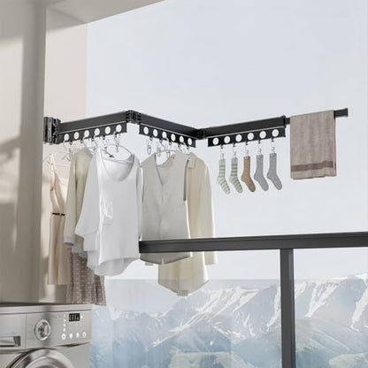 Clothes Drying Rack Foldable Wall Mounted Drying Rack 3 Fold Black-Laundry Drying Rack Durable Clothing Racks for Hanging Clothes - color: Tri-fold Black
