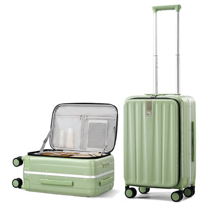 Hanke 20 Inch Carry-On Luggage with Wheels PC Hard Shell Suitcases Top Opening Aluminum Frame Travel Luggage Suitcases for Woman Men.(Bamboo Green) - color: Bamboo Green, size: 20 Inch
