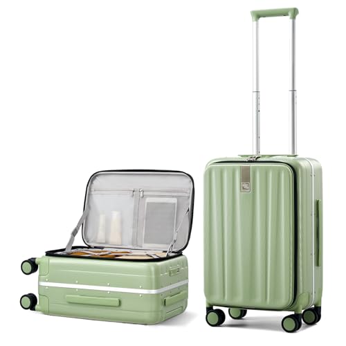 Hanke 20 Inch Carry-On Luggage with Wheels PC Hard Shell Suitcases Top Opening Aluminum Frame Travel Luggage Suitcases for Woman Men.(Bamboo Green) - color: Bamboo Green, size: 20 Inch