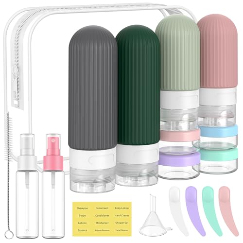 ME.FAN Travel Bottles for Toiletries,18 Pack Silicone Portable Size Bottle, TSA Approved Refillable Cosmetic Container Kits for Conditioner, Shampoo, Lotion,Face Cream - Morandi - color: Morandi