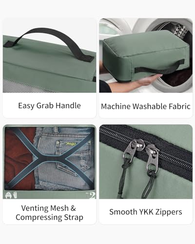 ECOHUB 7 Set Packing Cubes Tear-Resistant Luggage Packing Organizers with Number Icon for Travel Accessories Luggage Suitcase Machine Washable Packing Cubes (Green) - color: Sage Green-No Compress, size: 7 Set Packing Cubes