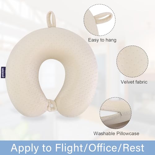 Memory Foam Neck Pillow Comfortable Travel Neck Pillow Neck and Head Support Lightweight Portable Airplane Travel Pillow for Sleeping, Traveling,Car, Train, Bus and Home Use Beige - color: Beige
