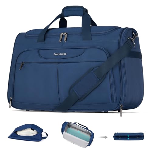 Hanke Carry On luggage Bags for Travel, Large Foldable Duffle Bag for Travel, Softside Lightweight Travel Bag Carry On Bags for Airplanes Women, Travel Tote Bags for Women Men.（Blue） - color: Blue, size: Ultra Carry On