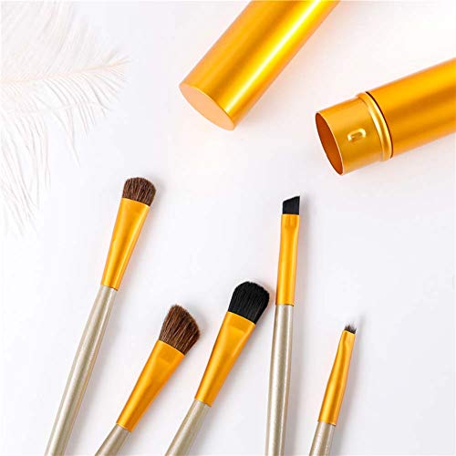 AKOAK 5 Pcs/set Travel Portable Mini Eye Makeup Brush Set Apply Eyeshadow Eyeliner Eyebrow Brush Lip Makeup Brush Set Makeup Tools (Gold) - color: Gold