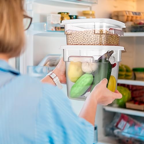 Barydat 4 Pcs Square Food Storage Containers with Lids Measurement Scales, 2qt & 4qt Clear Plastic Stackable Containers for Dough Proofing Baking Kitchen Restaurant and Pantry Organization(White) - color: White