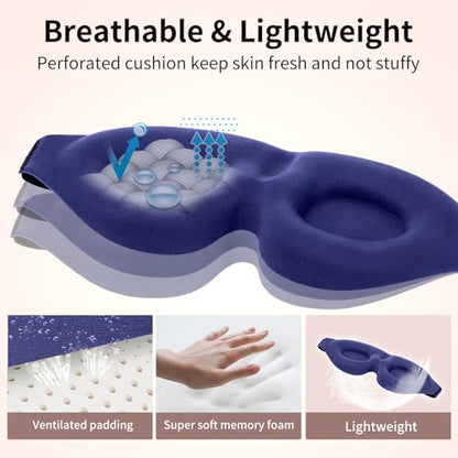 NEWVANGA Sleep Mask for Back and Side Sleeper, Block Out Light, Luxury Sleeping Eye Mask of 3D Night Blindfold, Zero Pressure Breathable Travel Eye Cover Blue - color: Blue