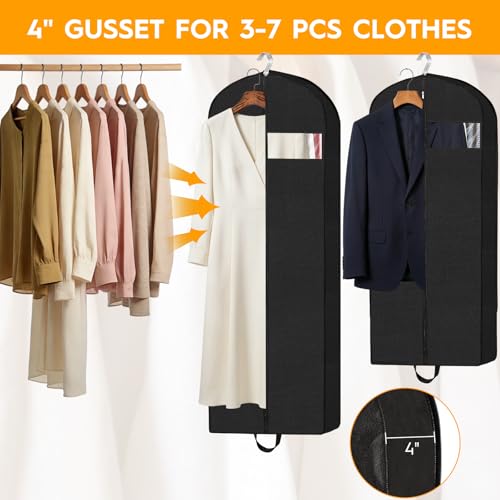 2-Pack Garment Bags for Storage & Travel - 60" & 43" Hanging Clothes Bags with 4" Gusset, Clear Window, Handle & ID Holder | Suit, Dress, Coat Covers for Closet Organization - size: 60" & 43"- 2 Pack