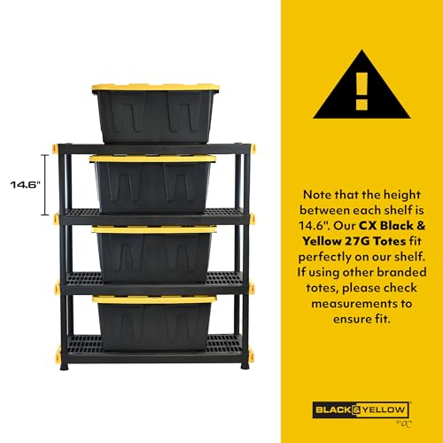 CX Black & Yellow 27-Gallon Heavy Duty Stackable Storage Bins with Lids, Dorm Room Essentials, Moving Boxes, Back to School, Classroom Organization, Home Organization, 4 Pack (14.3"H x 20.6"W x 30.6"D) - size: 27 Gallon